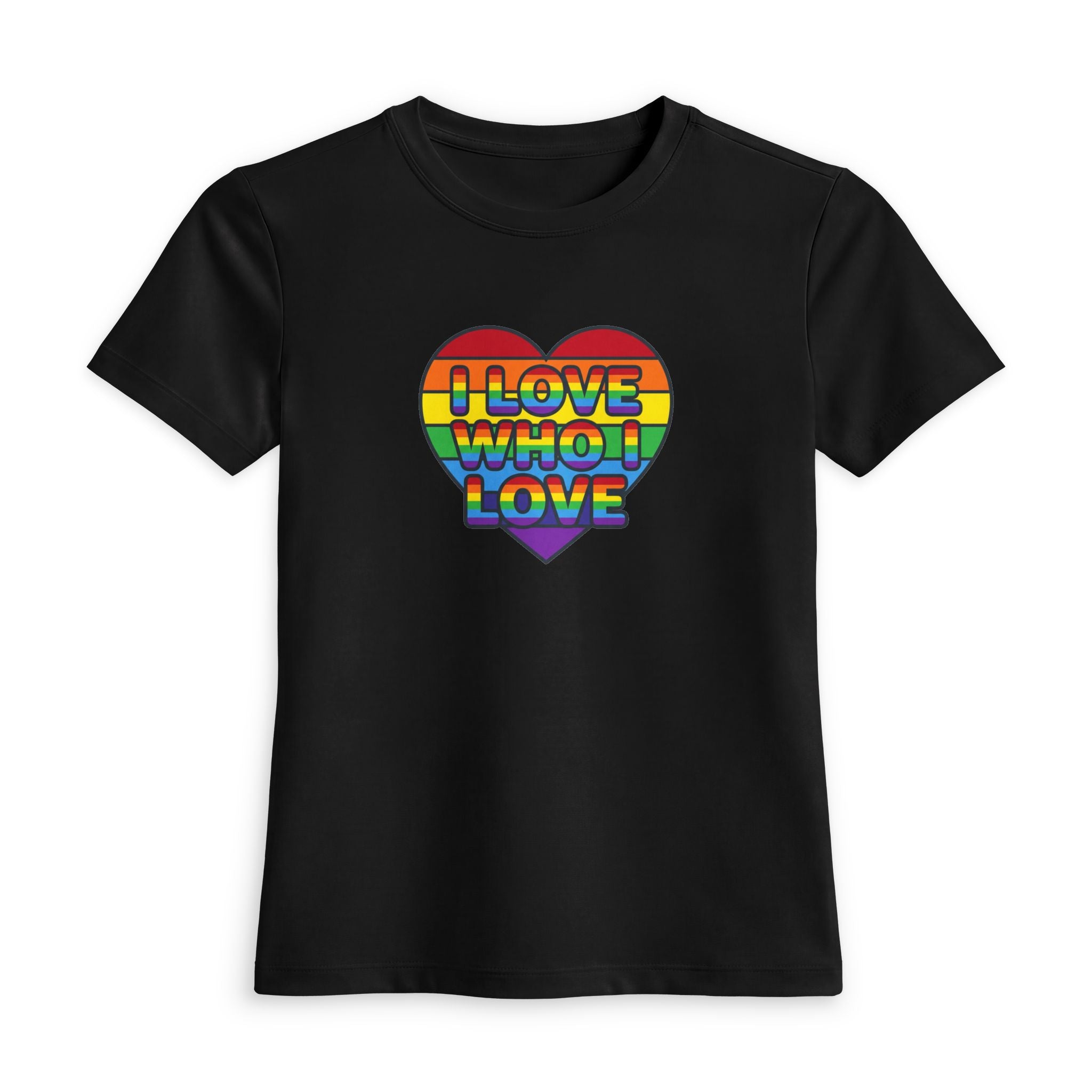 LGBTQ+ Rainbow Heart Tee — “I Love Who I Love” Women's Fitted Shirt