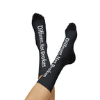 "Different, Not Broken" Sublimation Socks - Black Inspirational Crew Socks