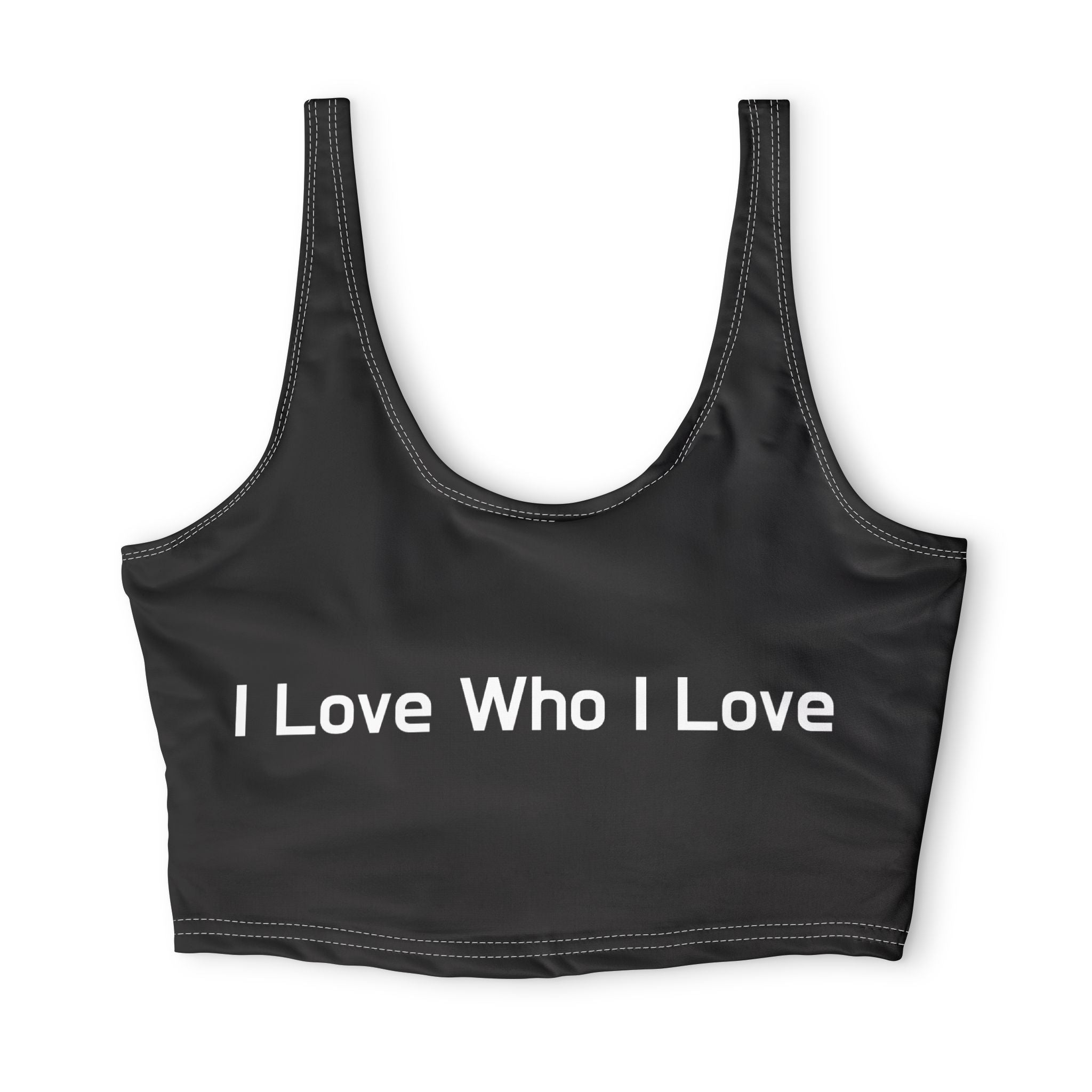 I Love Who I Love Sports Bra — Black Affirmation Activewear for Pride & Everyday Comfort