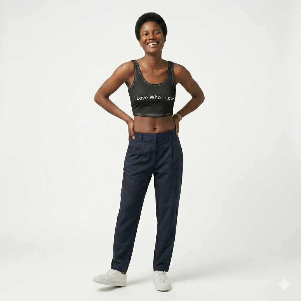 I Love Who I Love Sports Bra — Black Affirmation Activewear for Pride & Everyday Comfort