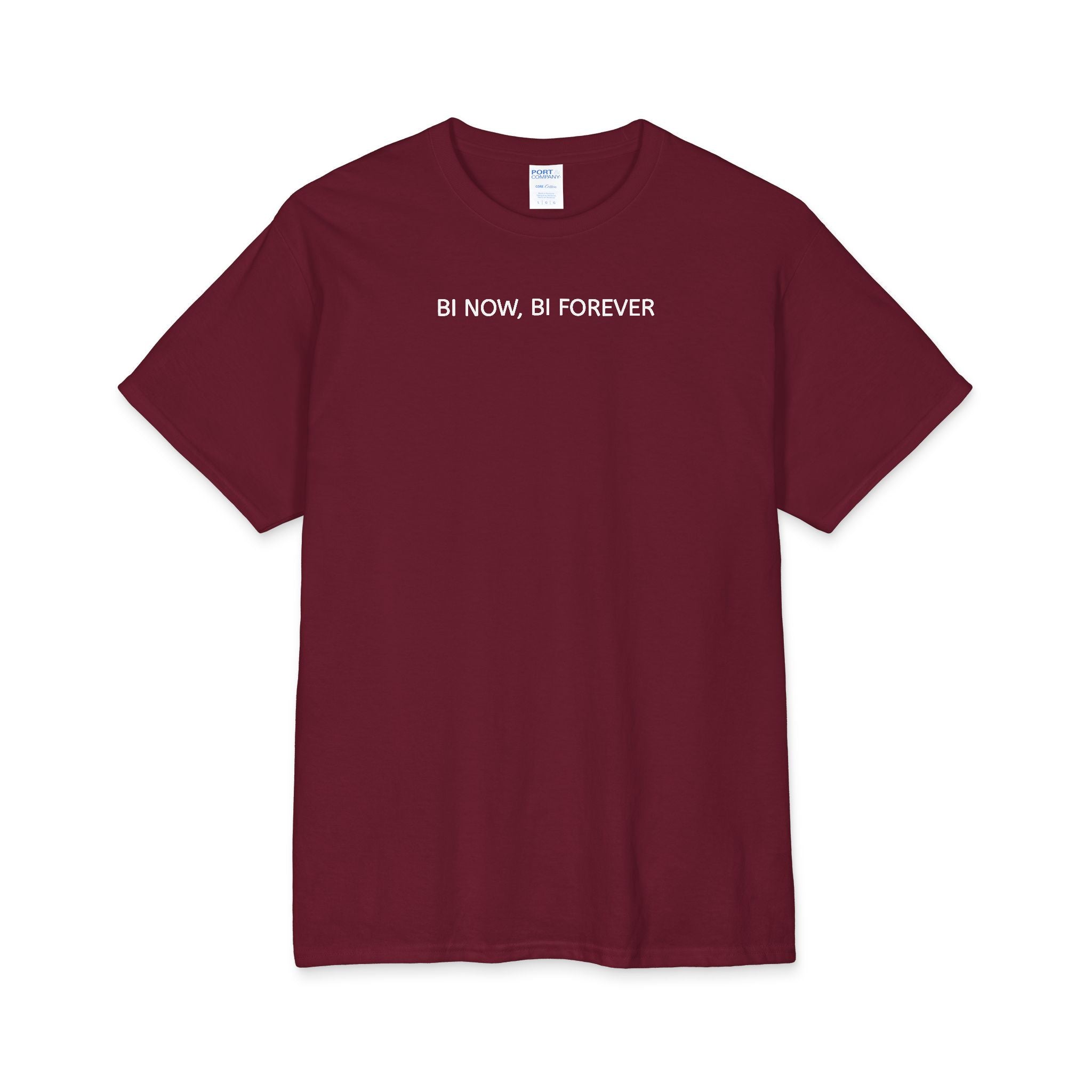 Core Cotton Tee — "Bi Now, Bi Forever" Minimalist Pride T-Shirt
