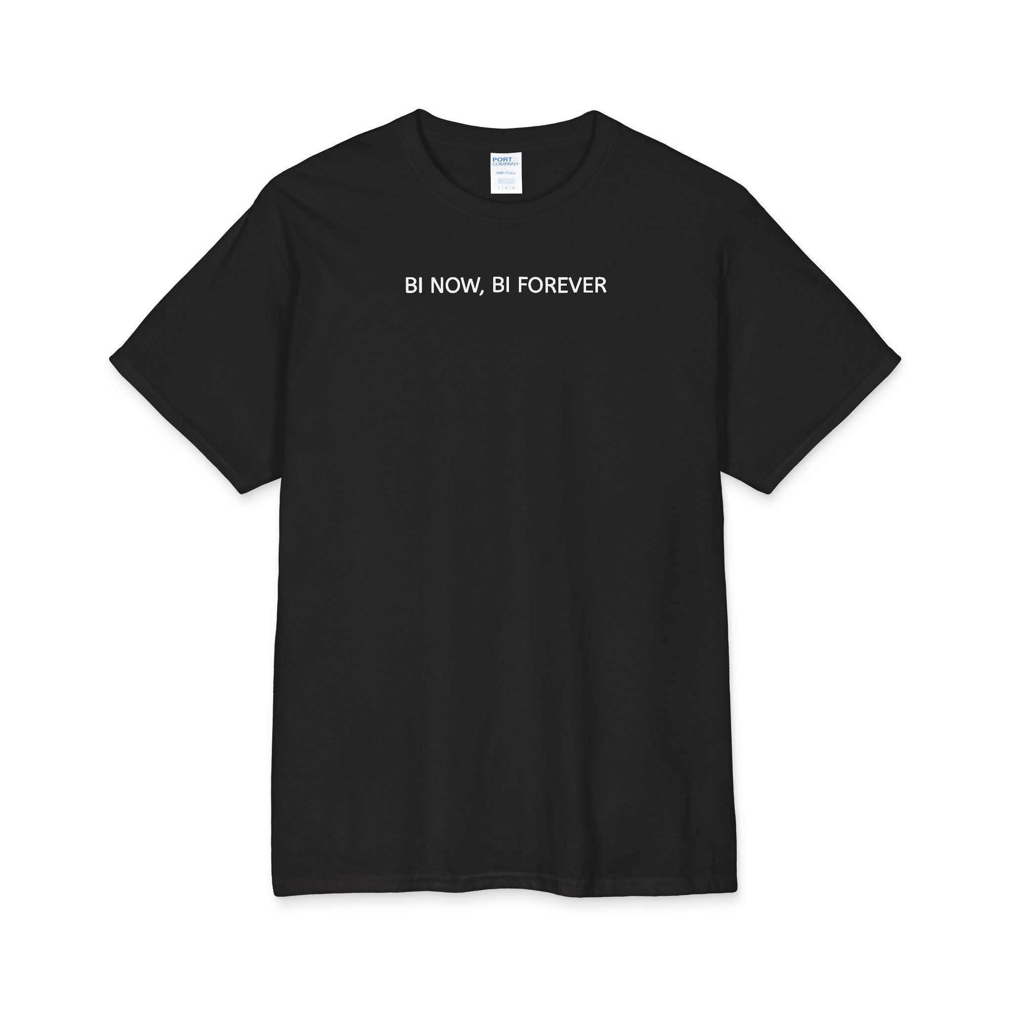 Core Cotton Tee — "Bi Now, Bi Forever" Minimalist Pride T-Shirt