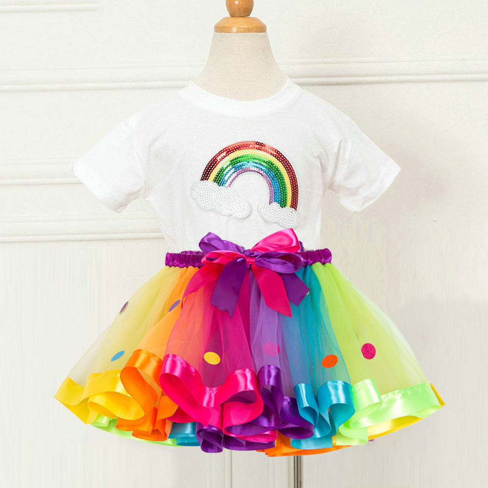Rainbow Sequin Skirt Set (Kids)