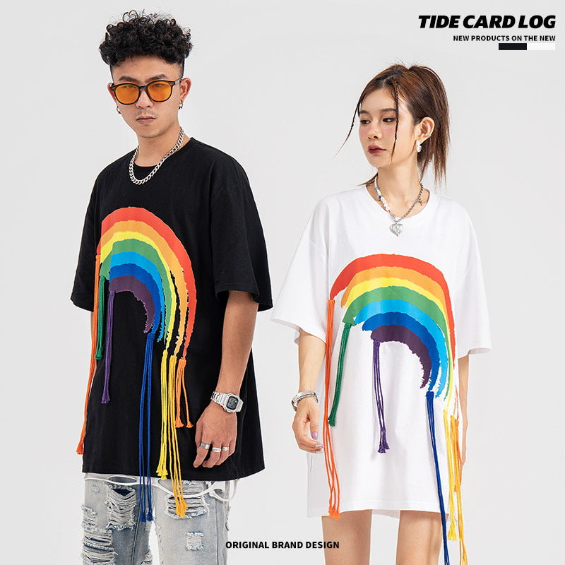 Rainbow Digital Print Fringe Tee