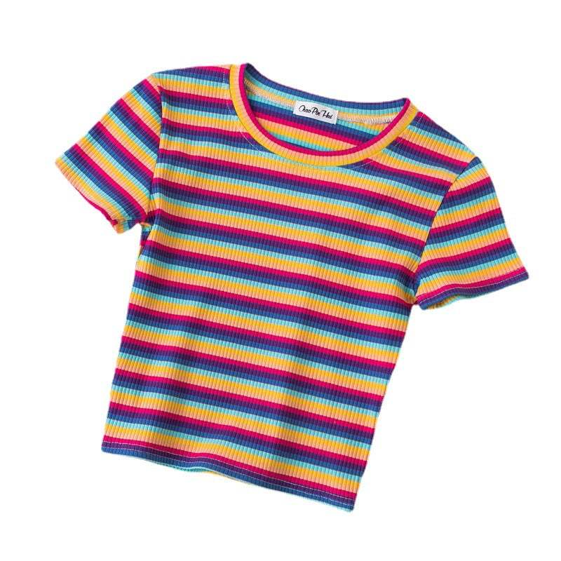 Rainbow Stripe Polo Crop Top