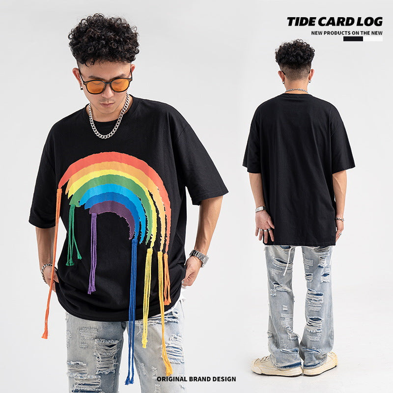 Rainbow Digital Print Fringe Tee