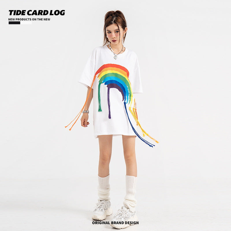 Rainbow Digital Print Fringe Tee