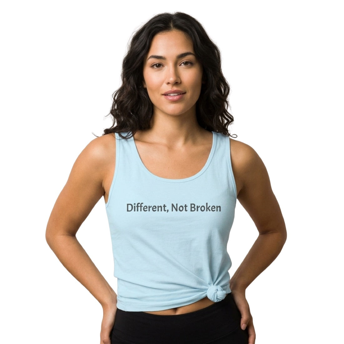 Person smiling in a Different, Not Broken tank top