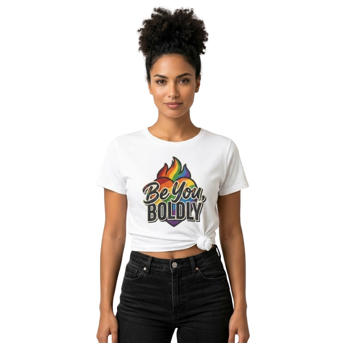 Person wearing a Be You, Boldly pride tee